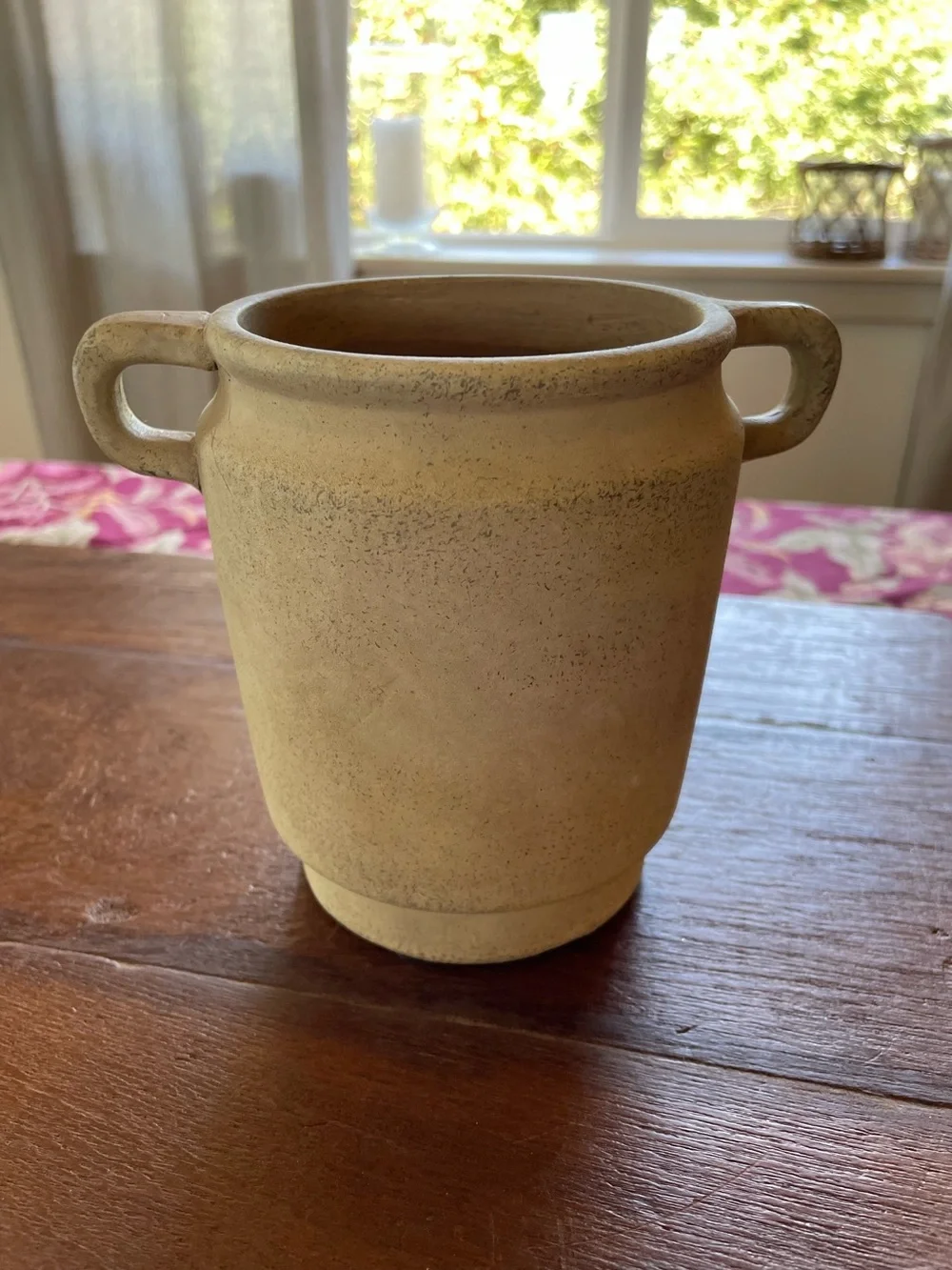 Terra Cotta Two-Handled Vase Small Urn - Cream/tan vintage style